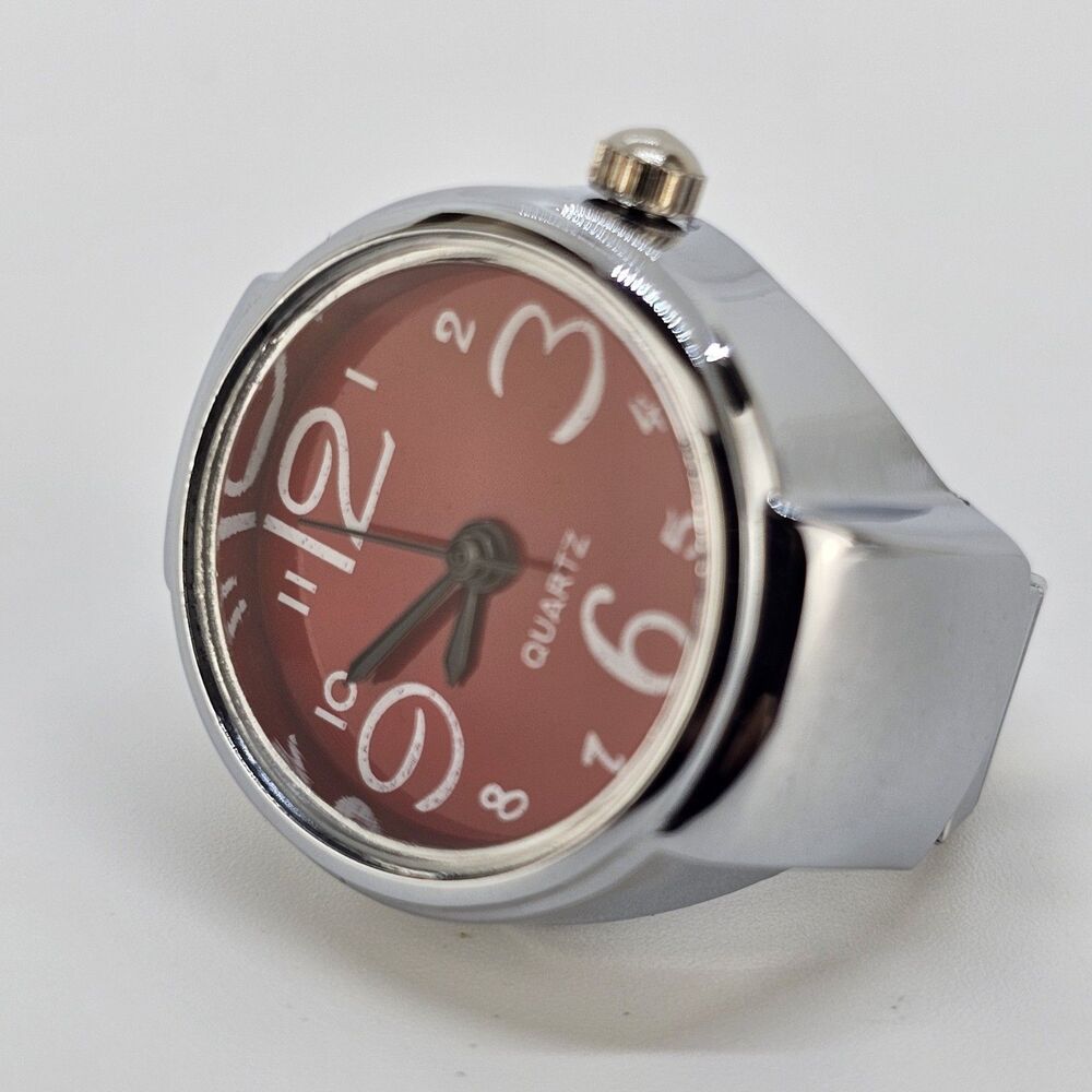 Red Dial Ring Watch Women Analog Quartz Watch Stretch Band Finger Watch - Picture 3 of 10
